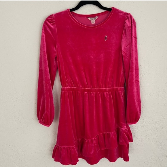 NWT‼️ Juicy Couture Bright Rose Velour Ruffle Hem Dress - Picture 4 of 6